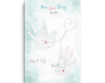Customized Canvas "Our Love Story".  Lovely personalised gift for long distance couples