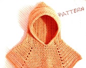 Crochet PATTERN Baby hooded poncho Spring coat Easy step by step tutorial for beginners Children hat Kids cap vintage style Knitted capelet