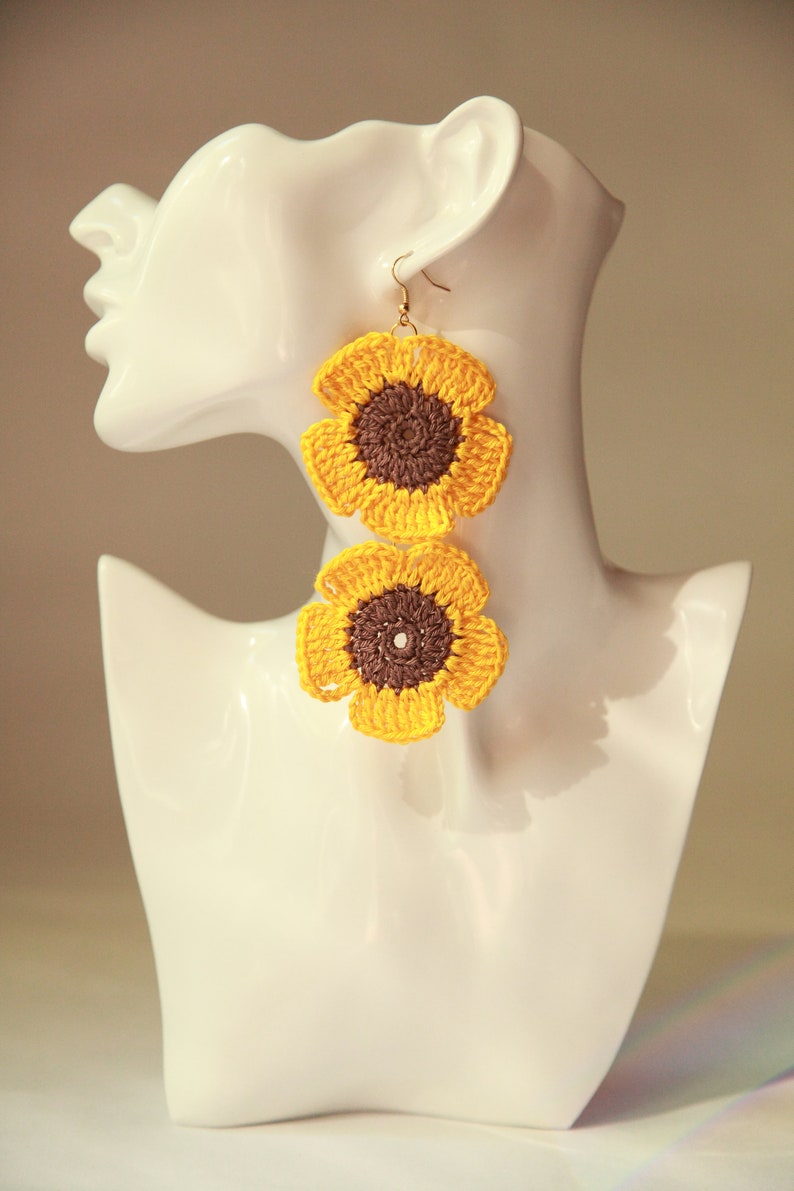 Sunflower crochet earrings Yellow flower Bohemian style Etsy