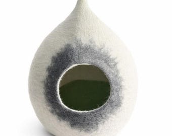 Cat Cave Bundle, White Pet Bed & Bright Green Matching Interior Mat