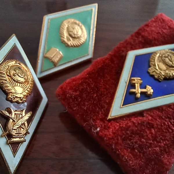 Three original rare soviet badges USSR University Graduate 1970s