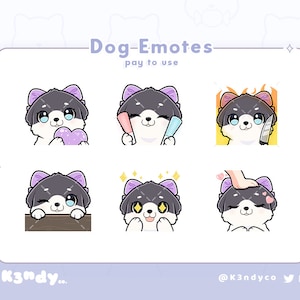 Emotikony Twitch | Uroczy czarno-biały szczeniak psa | Pakiet emotikonów Twitch Discord Stream