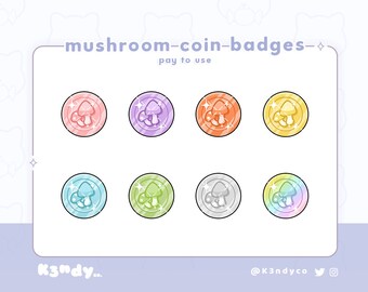 Odznaki sub/bitów Twitch | Monety grzybowe Cottage core Rolnictwo Słodkie Kawaii | Odznaki subów Twitch Stream Punkty kanału