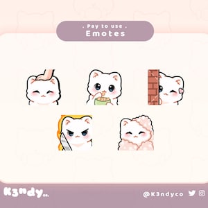 Twitch emotes | Cute White Cat Kitty Kawaii | Cute Cat Emotes Twitch Discord Stream Pack