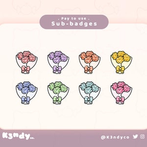 Twitch sub/bit badges | Flower Bouquets Peonies Cute Kawaii | Twitch Stream Sub badges