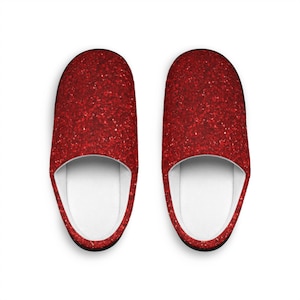 Mysiga rubinröda glittertofflor för kvinnor - Komfortskor för inomhusbruk, julklapp, hemmalounge, söta tofflor, skinande hemmaskor