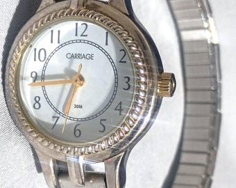 Timex Carriage Vintage Watch Silver Tone Stretch Band! Gold Hands & Numbers! ⌚ s-l400.jpg main image 3