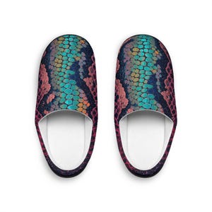 Colorful Python Print Women&#39;s Indoor Slippers, Cozy House Slippers, Animal Print Footwear, Gift for Her, Trendy Home Comforts