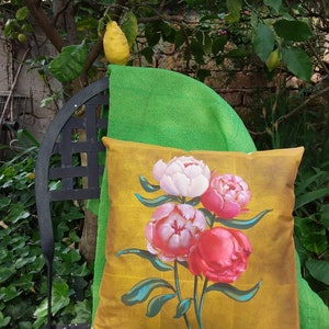Hand painted peony cushion cover