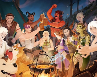 Campfire Party - BG3 Baldur&#39;s Gate 3 Print -