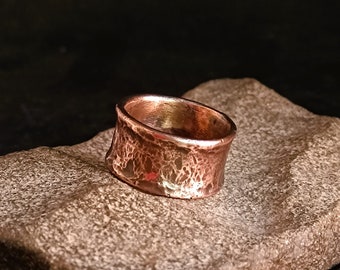Wide copper ring, mens copper ring, hammered copper ring, viking style, rustic jewelry, pure copper ring, gift for him