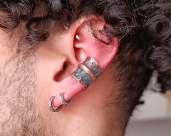 Very large copper ear cuff, Men's copper ear cuffs, Fold forming jewelry, Pure copper jewelry, Gift for him, Rustic earcuff