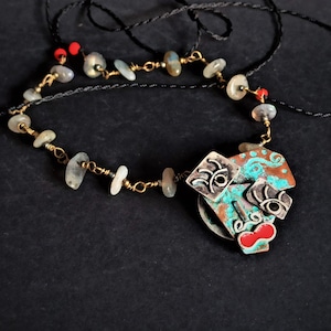 Abstract face necklace, figure necklace, sterling silver face pendant, rustic handmade jewelry, pablo picasso inspired