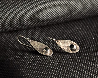 tiny drop earrings, silver hammered teardrop earrings, rustic silver earrings, gift for her