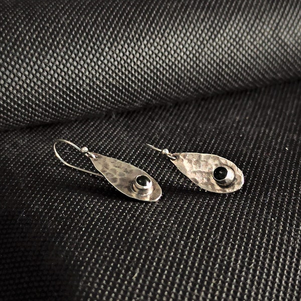 tiny drop earrings, silver hammered teardrop earrings, rustic silver earrings, gift for her