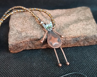 copper cat pendant necklace, boho cat necklace, cat charm necklace, rustic animal jewelry
