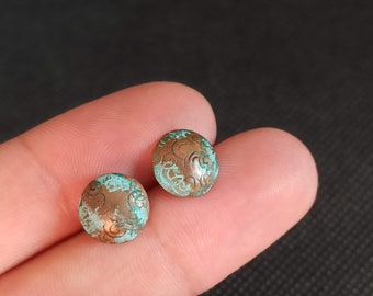Copper patina stud earrings, Tiny copper stud earrings, Gift for her, Copper circle earrings, Gift for women, copper jewelry