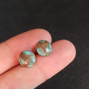 Copper patina stud earrings, Tiny copper stud earrings, Gift for her, Copper circle earrings, Gift for women, copper jewelry