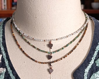Tiny Gemstone Necklace, Delicate Faceted Gemstone Beaded Necklace, Natural Stone Choker, Crystal choker, Gift for her