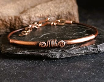 Bracelet Manchette En Cuivre Craquelé - Fait Main En Inde - Unisexe - Mode