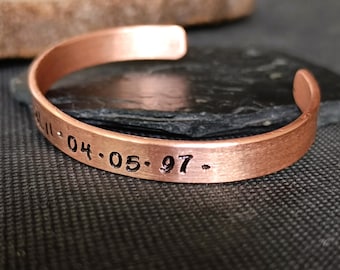 Custom Hand Stamped Copper Bracelet, Men's Copper Bracelet, 7th Anniversary Gift, Healing Properties, Personalized Engraved Cuff Bracelet