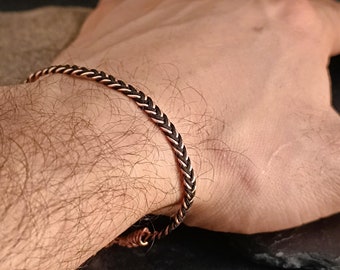 Braided copper bracelet, Mens copper bracelet, Pure copper bracelet, 7th anniversary gift, Arthritis bracelet, Gift for men
