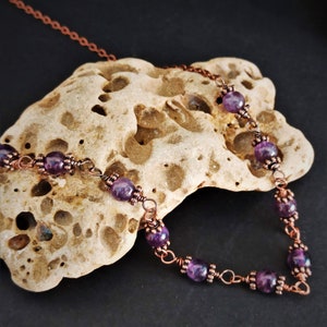 Amethyst bead choker necklace, copper and amethyst necklace, stone choker, birthstone necklace for women, copper jewelry