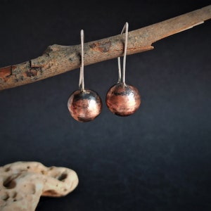 copper ball earrings, sphere drop earrings, rustic ball earrings, copper round earrings