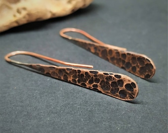 Handmade Hammered Copper Teardrop Earrings: Lightweight Dangle Earring