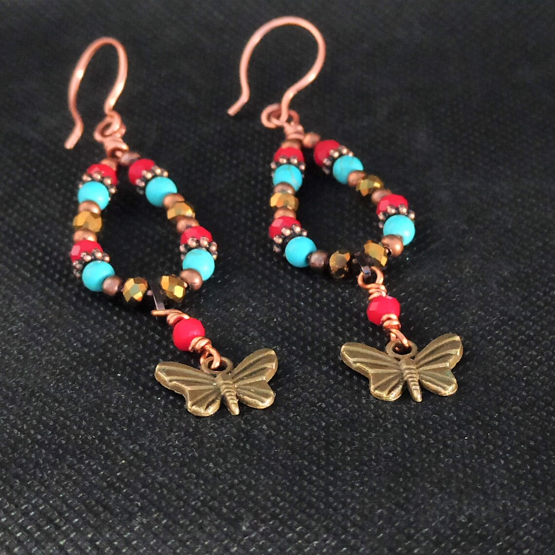 Beaded butterfly earrings seed bead dangle earrings teardrop Etsy