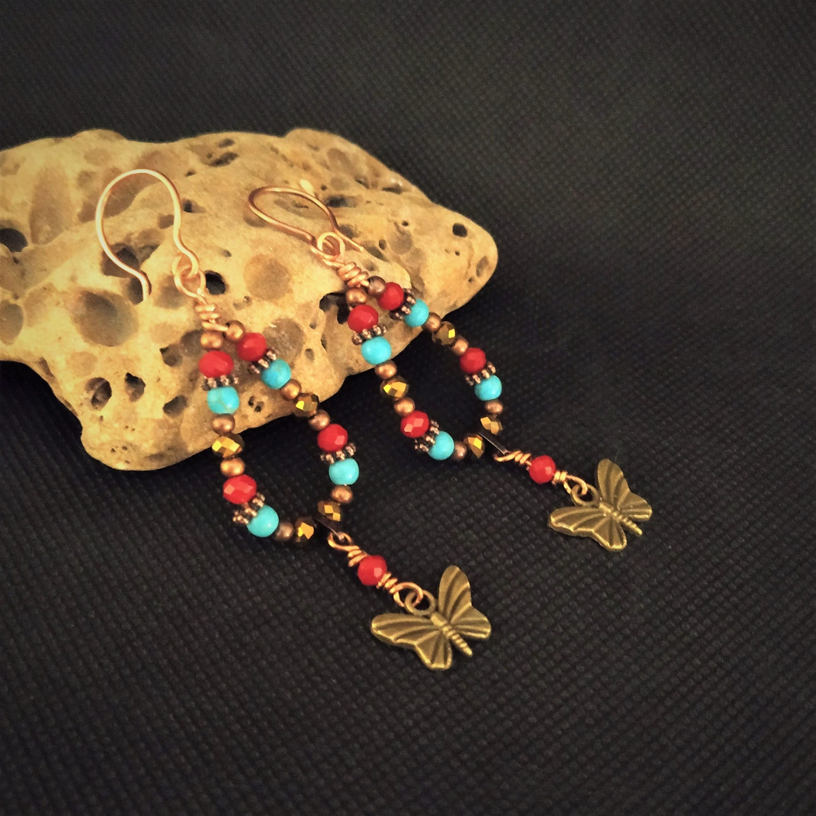 Beaded butterfly earrings seed bead dangle earrings teardrop Etsy