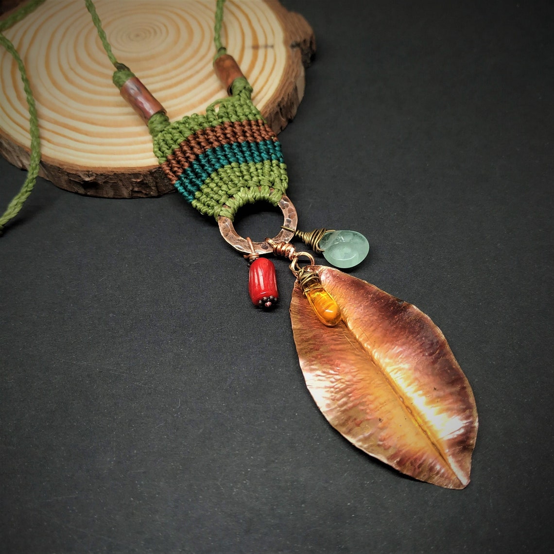 Copper Leaf Necklace Hammered Leaf Necklace Leaf Pendant Etsy