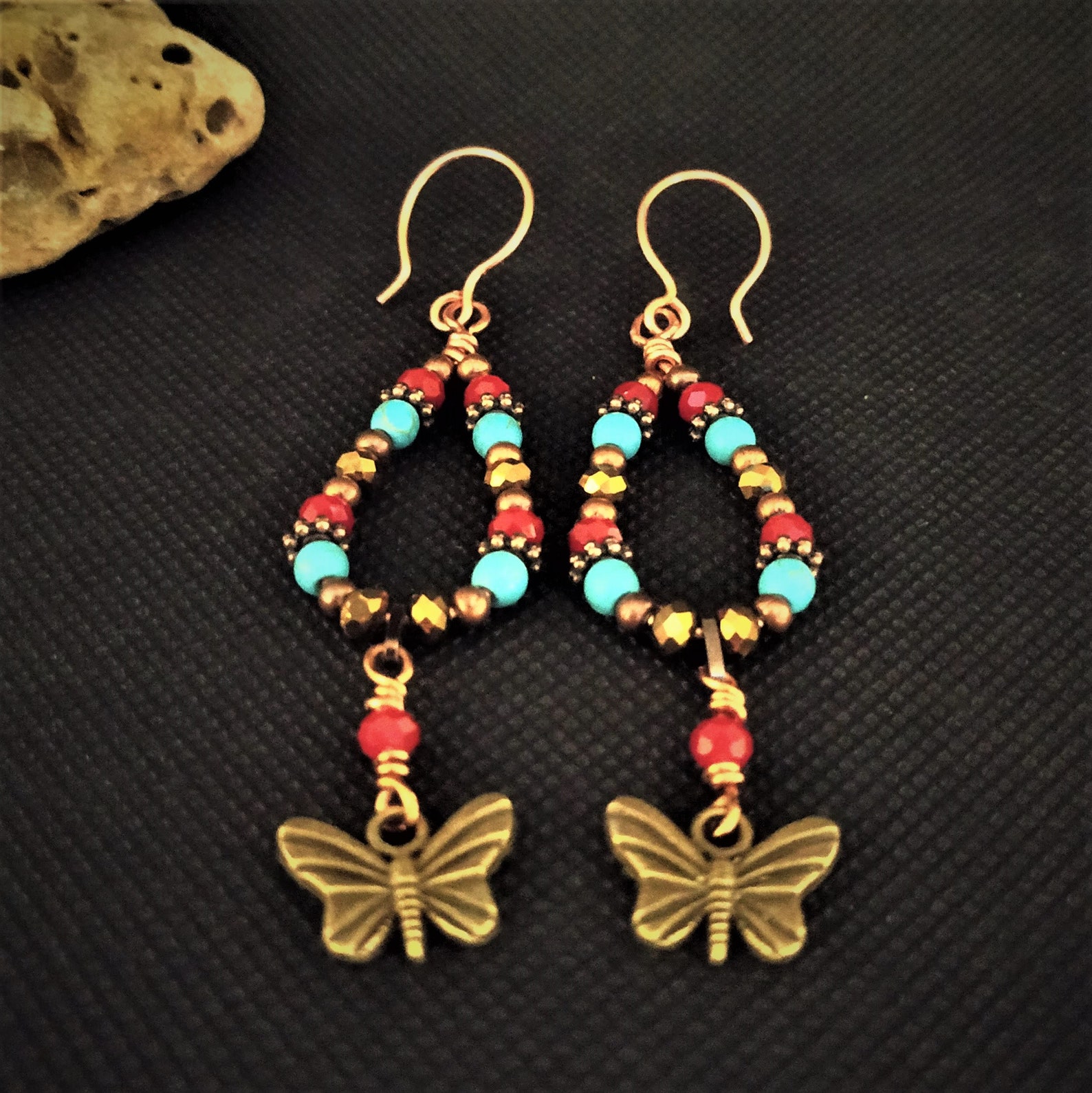 Beaded butterfly earrings seed bead dangle earrings teardrop Etsy