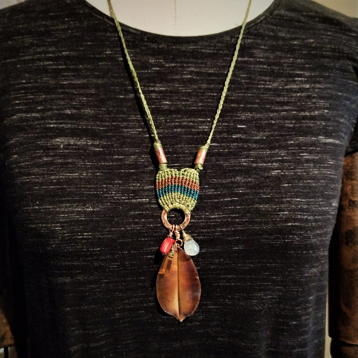 Copper Leaf Necklace Hammered Leaf Necklace Leaf Pendant Etsy