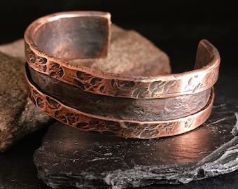 Hammered copper bracelet, Heavy open cuff bangle, Rustic Viking Style, Pure copper bracelet, 7th anniversary gift, Arthritis bracelet