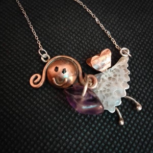 Silver fairy necklace, fairy pendant necklace, magical necklace, fairy in sterling silver and raw amethyst stone