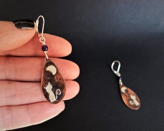 Orecchini A Forma Di Gatto E Pipistrello Con Luna, In Argento 925, Stile Gotico Per Donna