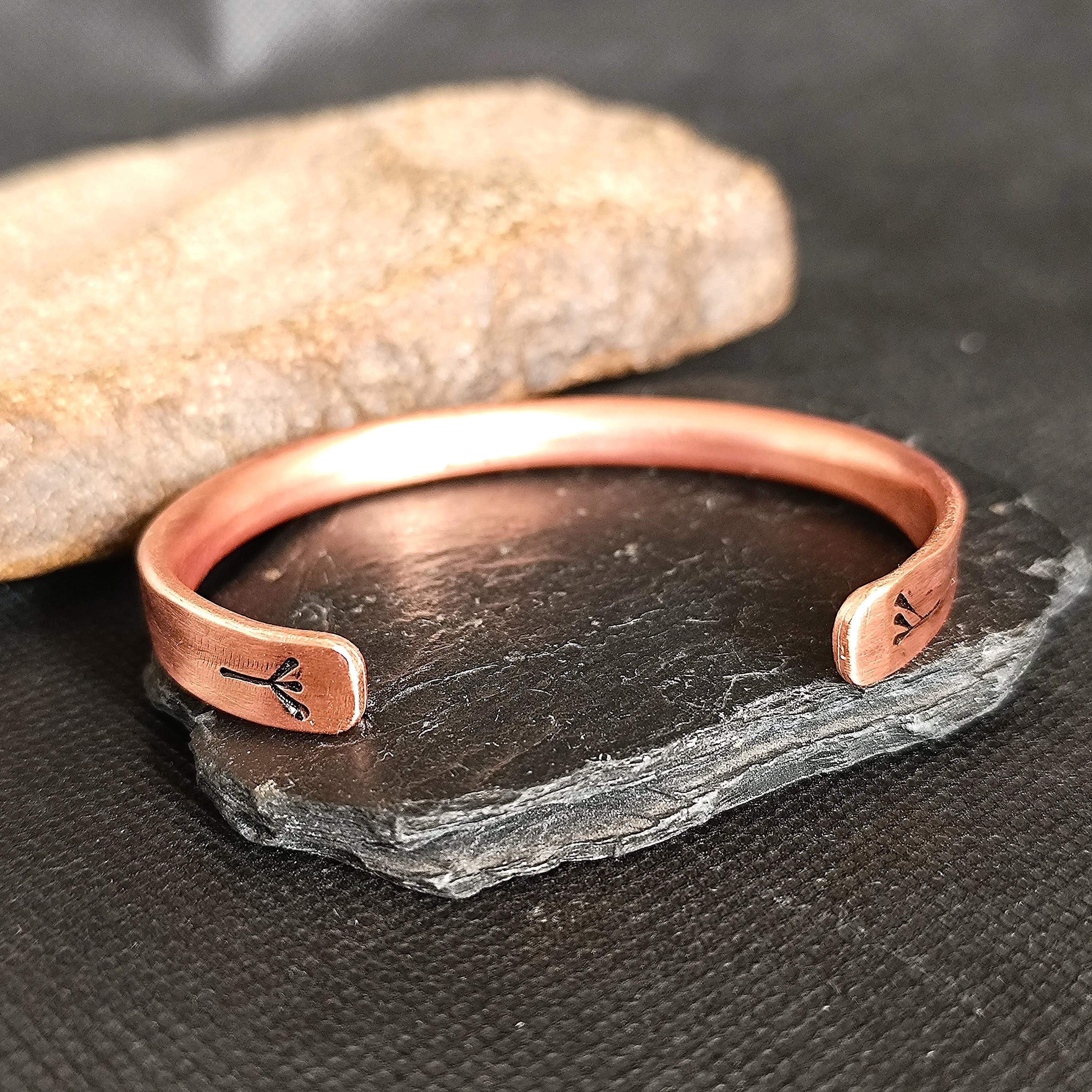 100%純銅ブレスレット、バイキングルーンブレスレット、メンズ銅