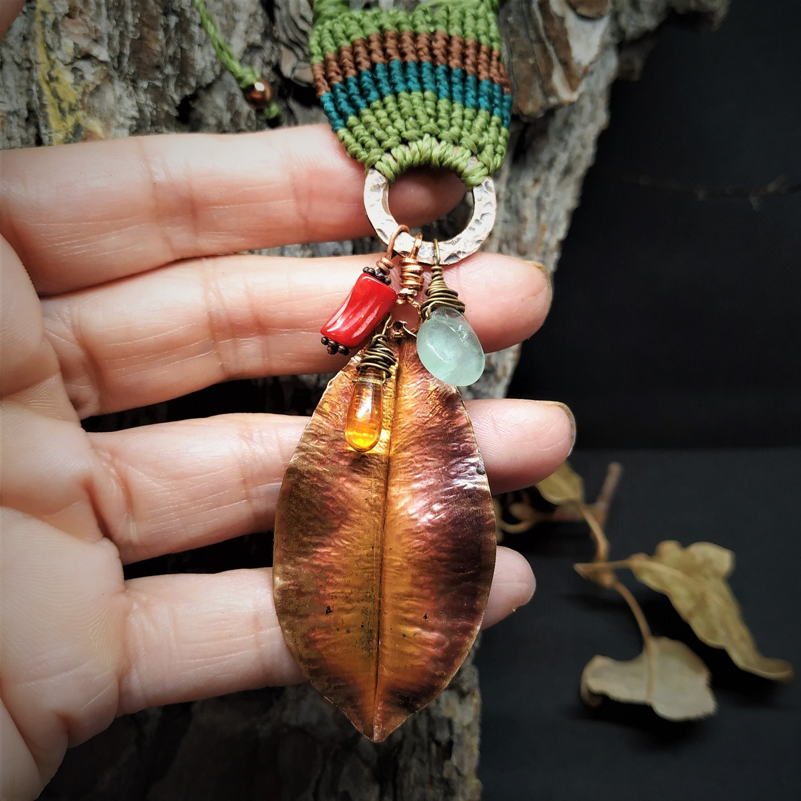 Copper Leaf Necklace Hammered Leaf Necklace Leaf Pendant Etsy