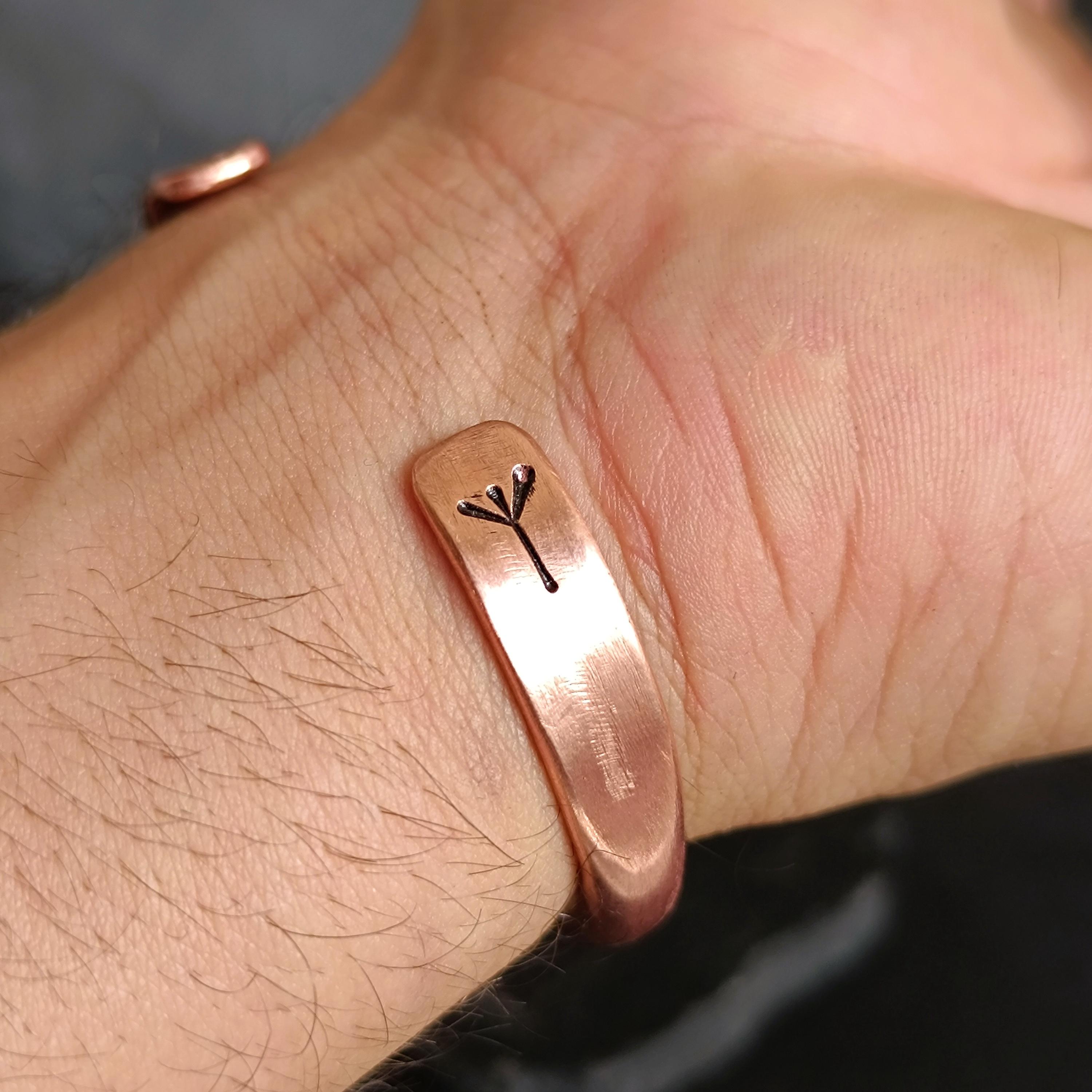 100%純銅ブレスレット、バイキングルーンブレスレット、メンズ銅