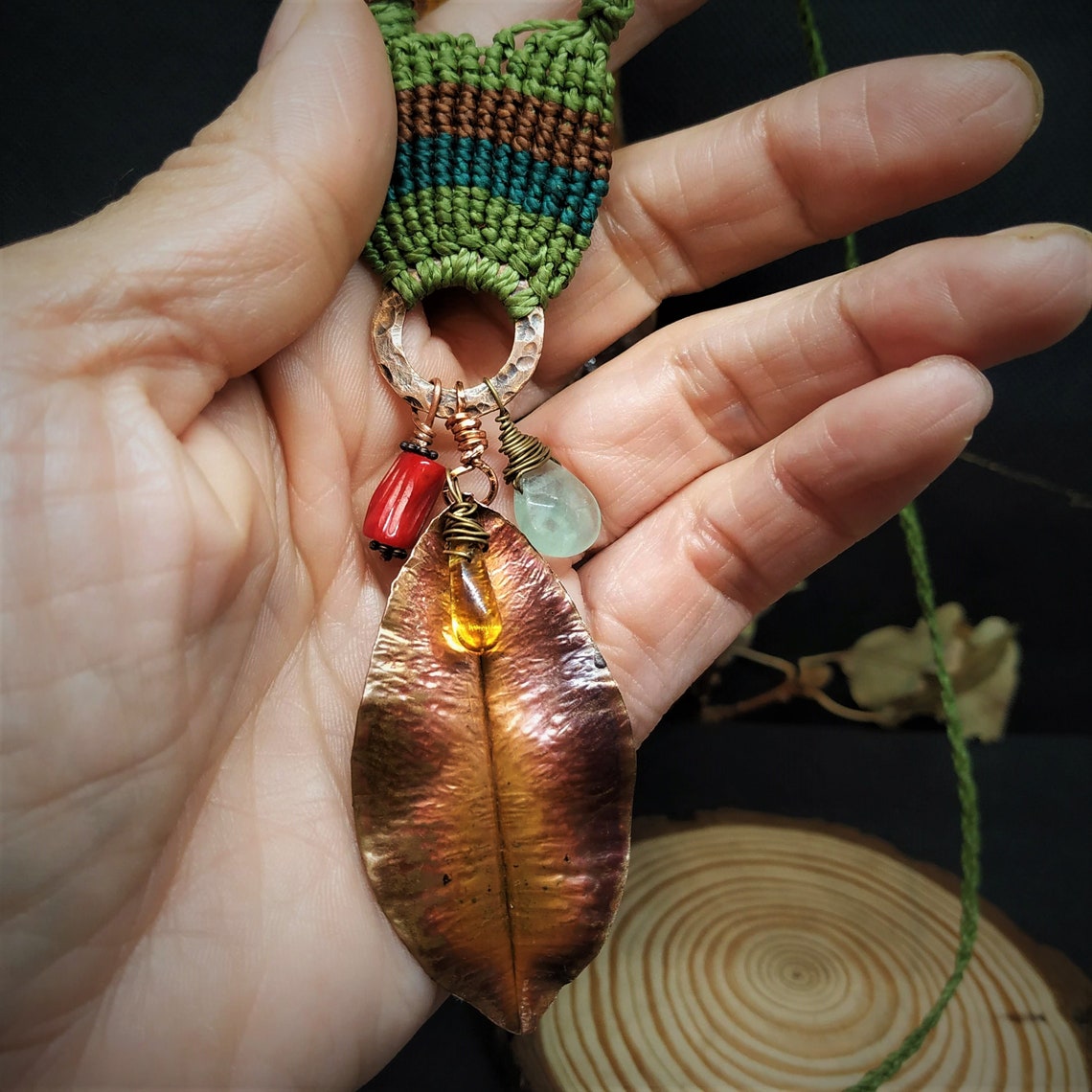 Copper Leaf Necklace Hammered Leaf Necklace Leaf Pendant Etsy