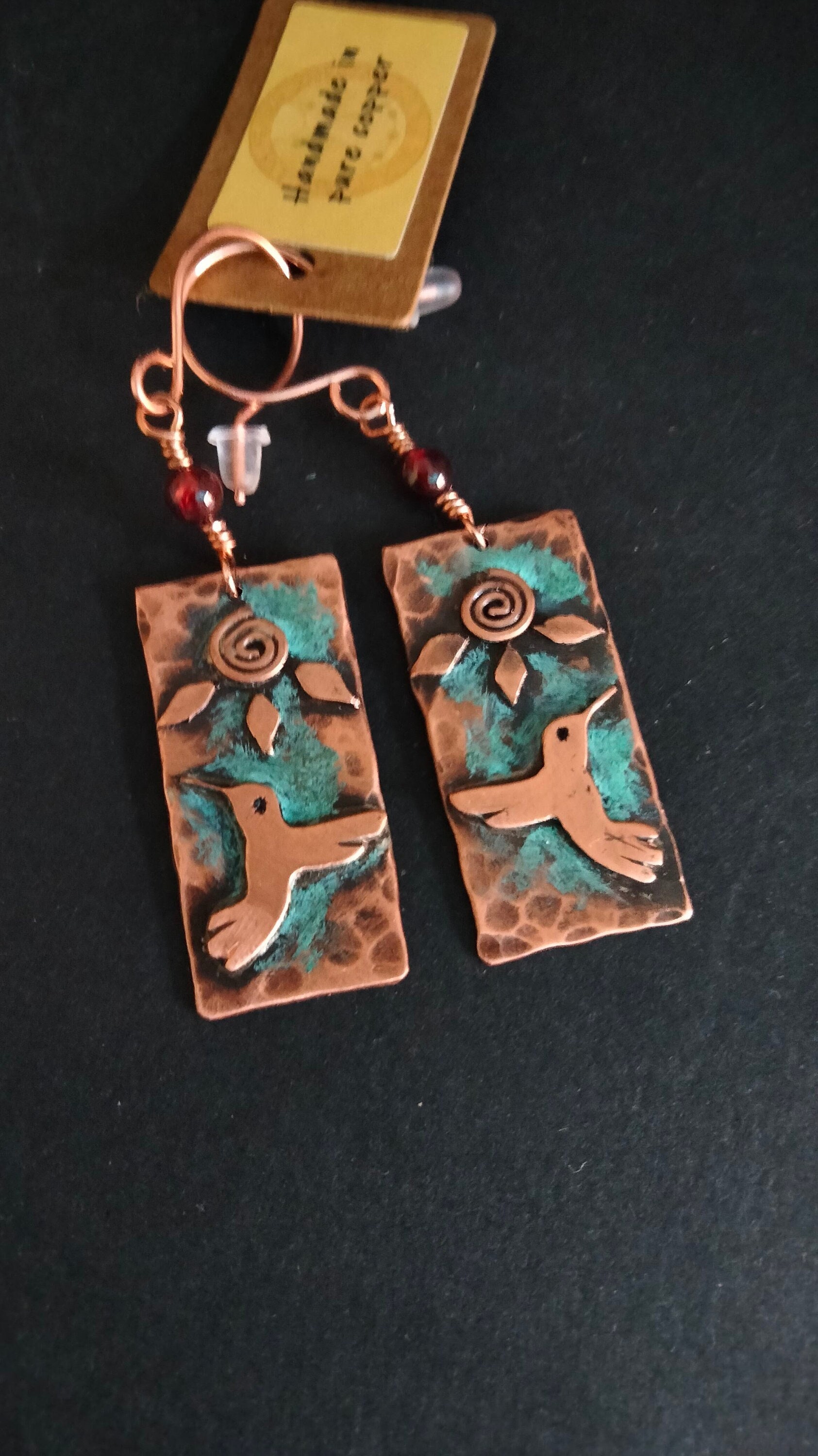 Orecchini A Goccia Colibrì In Rame Per Donna - Design Totem Nativi Americani, Gancio A Pesce | Gioielli Fatti A Mano - 2