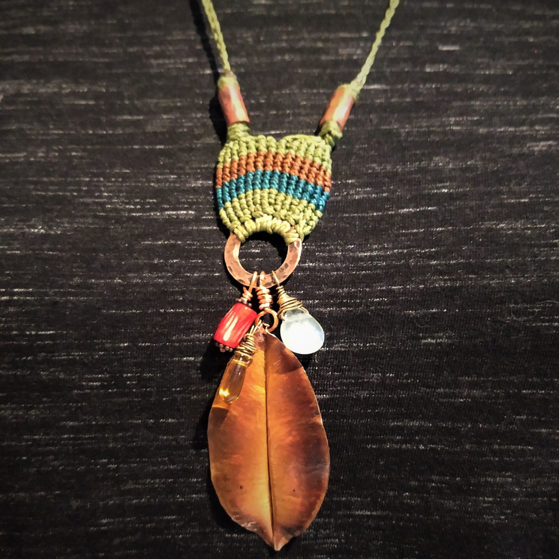 Copper Leaf Necklace Hammered Leaf Necklace Leaf Pendant Etsy