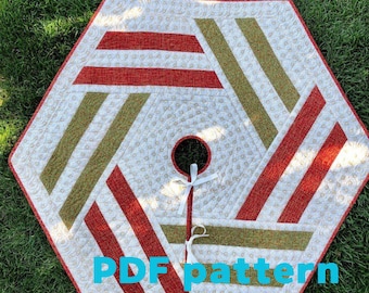 Quilted Christmas tree skirt PDF pattern Hexagon tree skirt pattern Patchwork striped Christmas tree skirt pattern