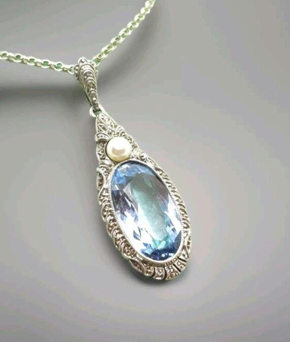 Pendentif Style Art Déco En Argent 835 - Pierre Bleue - Occasion
