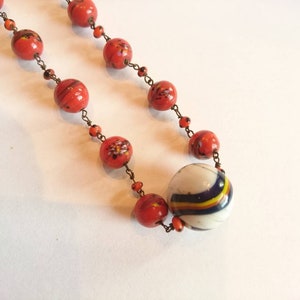 Old Lauscha Glass Lampwork Beads Necklace Marble Marble Glass Beads Necklace 1920 image 2