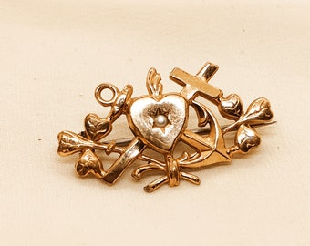 Art Nouveau love faith hope brooch circa 1900 with pearl antique brooch pin