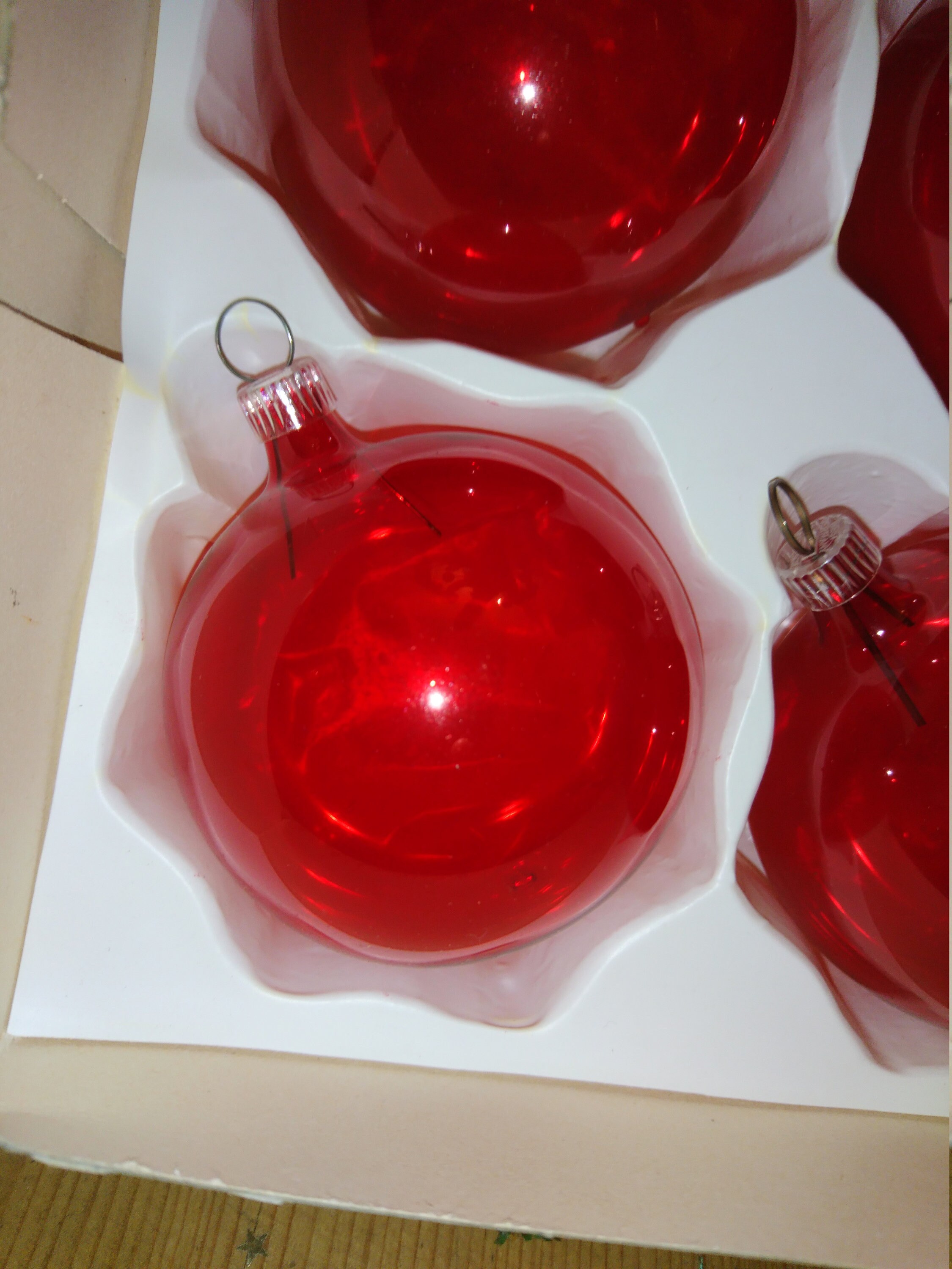 6 Vintage grande transparente rojo bolas de árbol de Navidad Etsy