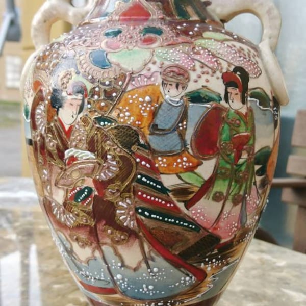 Antique big Satsuma Pottery Vase around 1900 Japon Samouraï