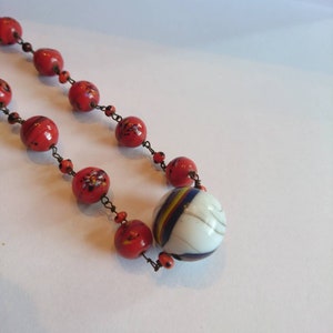 Old Lauscha Glass Lampwork Beads Necklace Marble Marble Glass Beads Necklace 1920 image 7